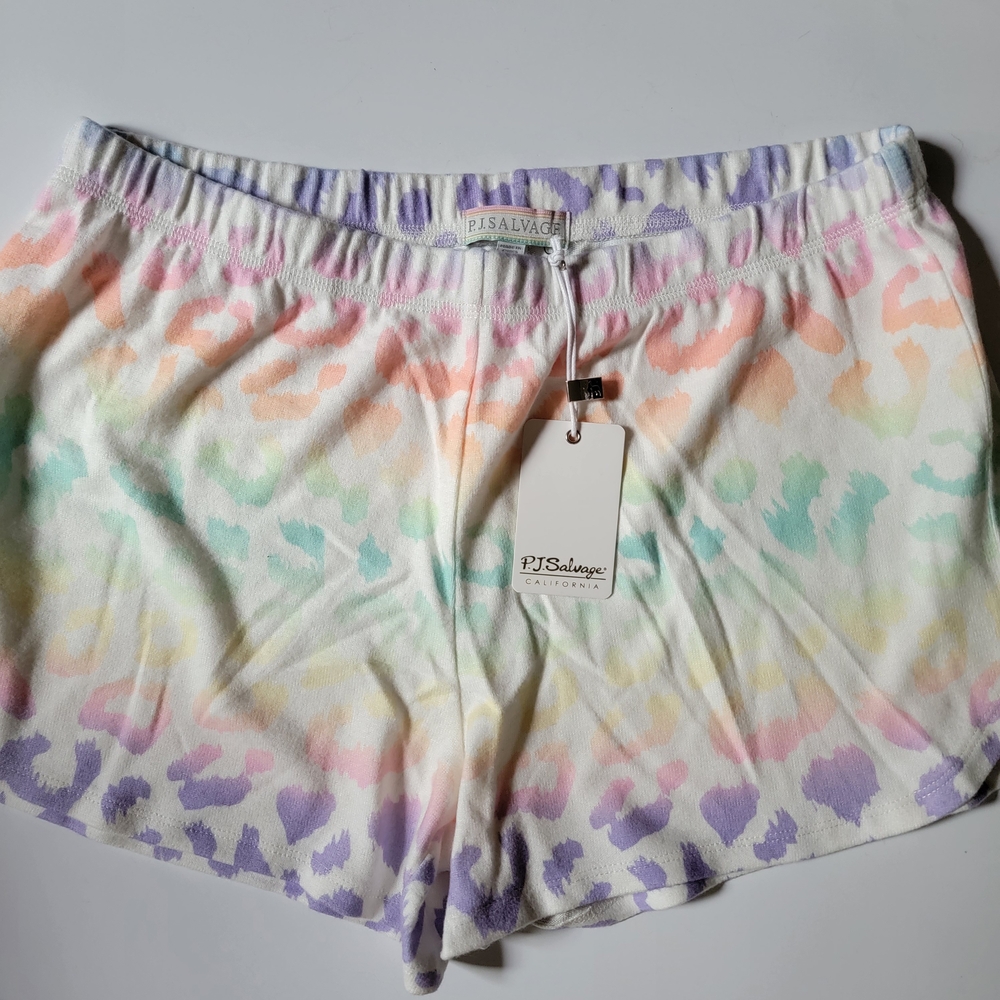 PJ Salvage Gradient Good Vibes Leopard Lounge Shorts Pajamas Peachy Soft Comfy M
